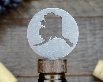 Alaska State Wine & Liquor Bottle Stopper - Handcrafted in the USA / 100% Steel / Wine gift