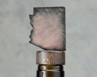 Tapón para botella de vino y licor del estado de Arizona - Hecho a mano en EE. UU. / 100 % acero / Regalo de vino / Regalo de Navidad