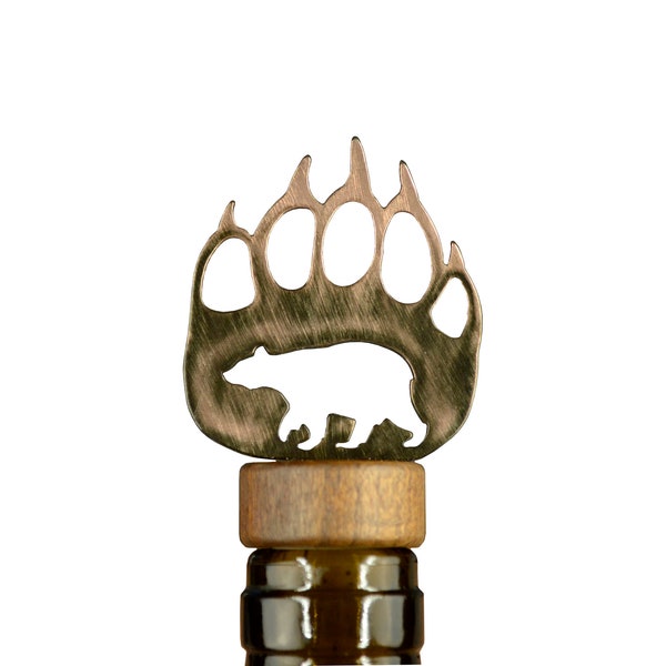 Bear Paw Wine & Liquor Bottle Stopper - Handcrafted in the USA / 100% Steel / Wine gift