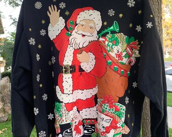 Ho ho ho! Vintage Santa Claus Graphic Ugly Christmas Holiday Mock Turtle Black Sweatshirt