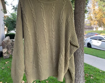 Cozy Camel Cableknit Sweater! Vintage 90s Tan Neutral Beige Sweater for Winter and Holidays Size M