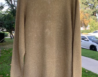 Solid Gold! Vintage 80s 90s Shimmer Sparkle Sweater Christmas Holiday New Year Size M
