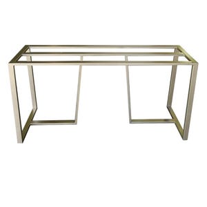 May include: A silver metal table base with a rectangular top and two sets of legs. The base has a simple, modern design.