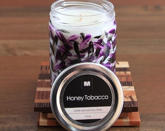 Honey Tobacco Soy Candle (5.5oz), Repurposed & Hand-Painted