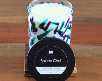 Spiced Chai Soy Candle (11oz), Repurposed & Hand-Painted