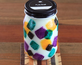 Pure Basil Soy Candle (14oz), Repurposed & Hand-Painted