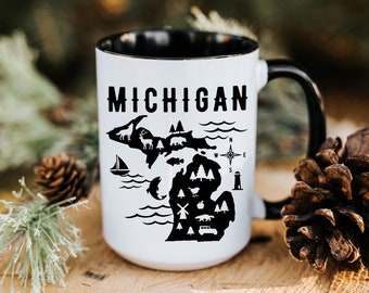 Michigan Coffee Mug| 15 oz. Ceramic Mug| Michigan gift Mug
