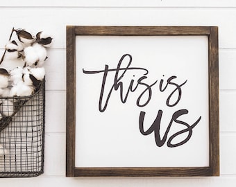 Family Wood Sign | Hand Painted Framed Sign | This is Us Framed Wall Art | 13.5" x 13.5"