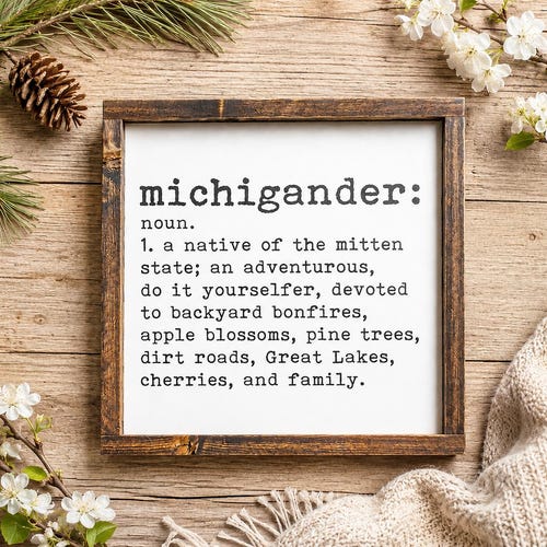 Letrero con la definición de "Michigander" / Decoración de pared de Michigan / Regalo de los Grandes Lagos / Decoración para amantes de Michigan / 15.5" x 15.5"
