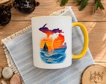 Michigan Sunset Watercolor Mug | Michigan Coffee Mug | Great Lakes Gift | Michigan Lover Gift | Lake Life Mug | Ceramic Coffee Cup