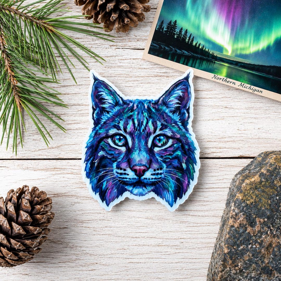Northern Lights Lynx Sticker | Colorful Wildcat Vinyl Decal | Wildlife ...