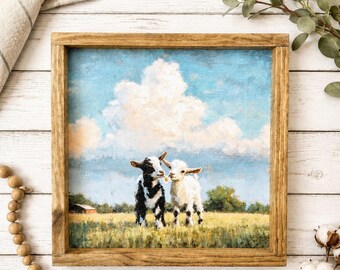 Baby Goats Mini Wood Sign | Farm Nursery Decor | Rustic Kids Room Shelf Sign | Farmhouse Animal Wall Art | Goat Lover Gift| 7.5" x 7.5"
