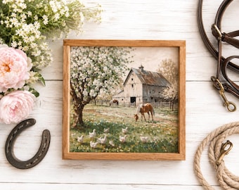 Farmhouse Barn Sign | Rustic Country Wall Art | Horse & Wildflower Farm Decor | Cottagecore Farmhouse Print | 13.5" x 13.5"