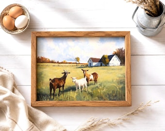 Farmhouse Goat Wall Art Sign | Rustic Country Farm Decor | Barn and Pasture Landscape Sign |17.5" x 13.5"