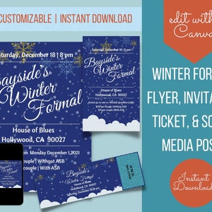 Winter Formal High School Invite Editierbare digitale Vorlage Flyer, School Dance Tickets, PTA, PTO, ASB, Event, Planner