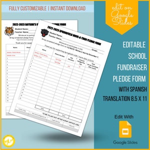 Editable School Fundraiser Form, Printable Fillable School Fundraising Form, ASB PTO PTA Fundraising Form, Move A Thon, Walk A Thon