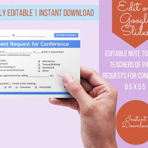 Parent Request for Conference Form, Editable Template | Counselors | Administrators | Office