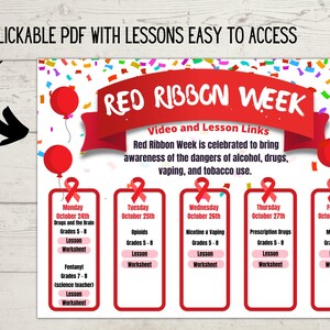 Red Ribbon Week Lessons and Worksheets | Counselor | Health Class - Etsy
