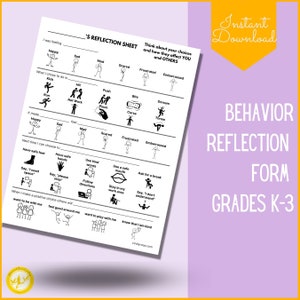 Behavior Reflection Sheet Elementary, Elementary Student Behavior Reflection Sheet, Reflection Form K-3, Student conduct