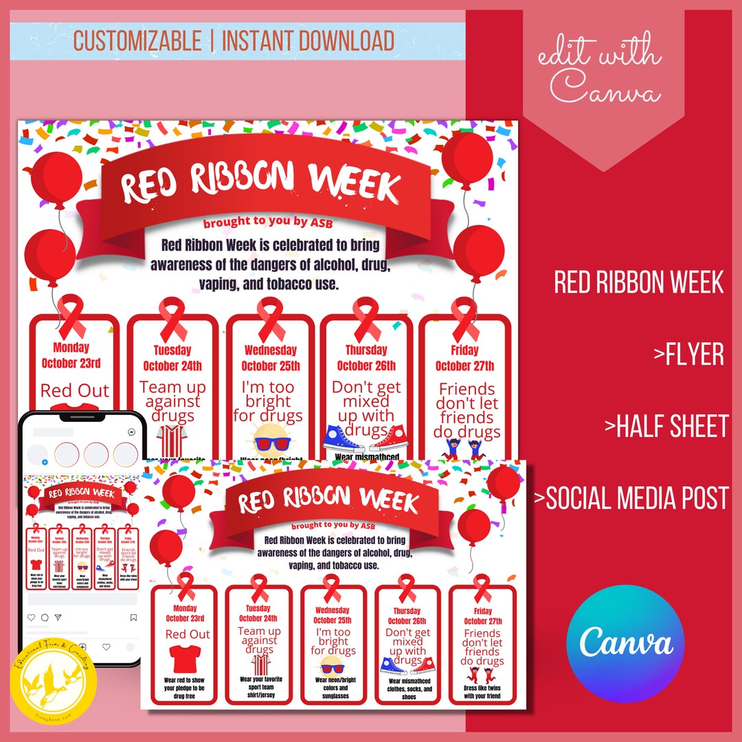 2023 red ribbon spirit week template spirit week schedule school
