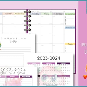 School Counselor Undated Planner 2023-2024, Counselors Printable Planner, Cute Monster Theme Counselor Calendar