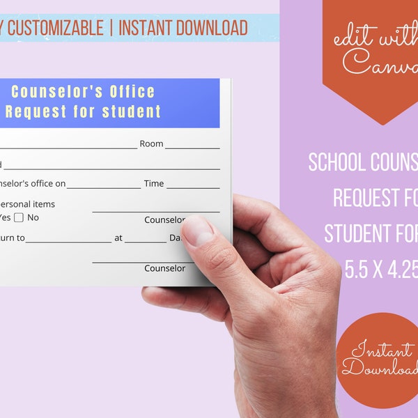 School Counselor Student Request Pass Form - Personalized for Educators | Editable Template Digital