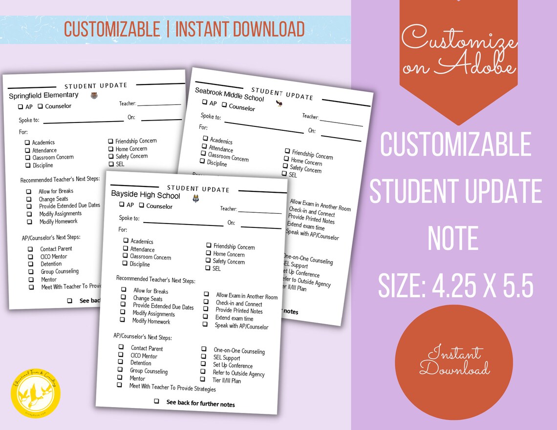 Update Notes Tracker Student Meeting Update Notes Form for Counselors and Assistant ...
