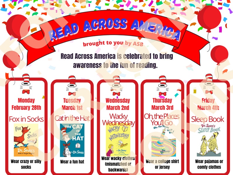 Read Across America Spirit Week Flyer School PTO PTA Etsy