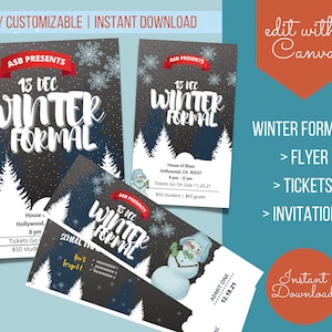 Winter Formaler Flyer und druckbare Tanztickets für die Schule PTA | ASB | Event Planner | Bearbeitbare Vorlage Digital