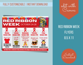 Rote Schleife Wochenplan Aktivität Flyer Printable für Schule PTA | Zapfwelle | ASB | Event Planner | Bearbeitbare Vorlage Digital