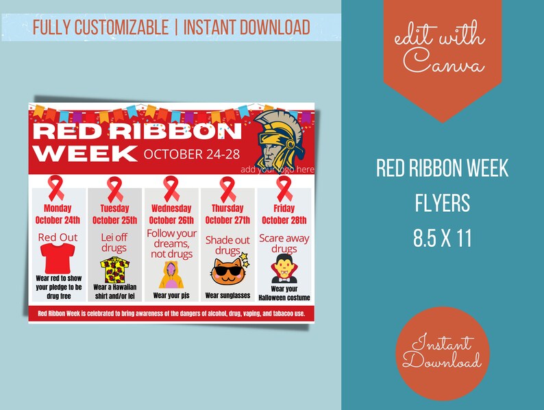 Red Ribbon Week Schedule Activity Flyer Printable for School PTA PTO