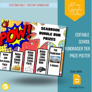 School Fundraiser Tier Prize Poster Template, Fundraising Poster, ASB Fundraising Move A Thon, Walk A Thon, Color Run, Bubble Run