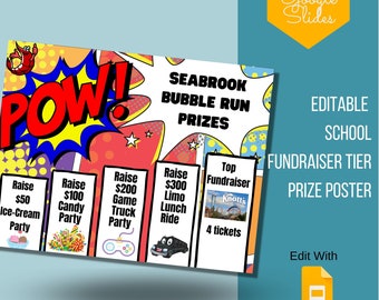School Fundraiser Tier Prize Poster Template, Fundraising Poster, ASB Fundraising Move A Thon, Walk A Thon, Color Run, Bubble Run