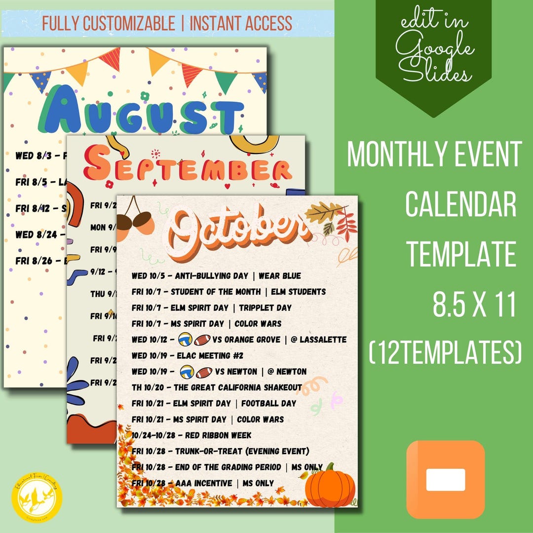 Editable Monthly Event Calendar Flyer Template, School Month Calendar ...