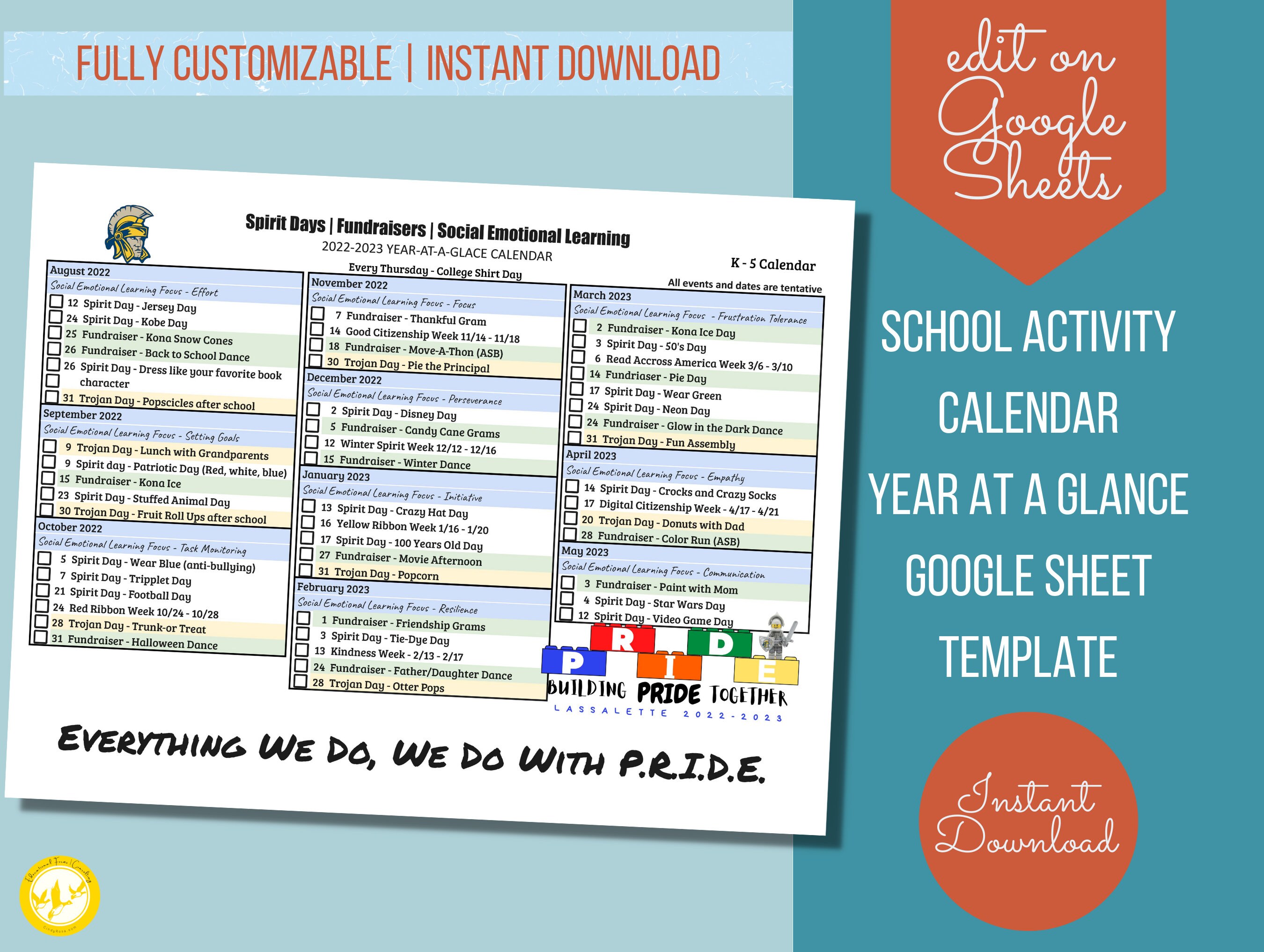 Editable printable monthly calendar school year event flyer template on
