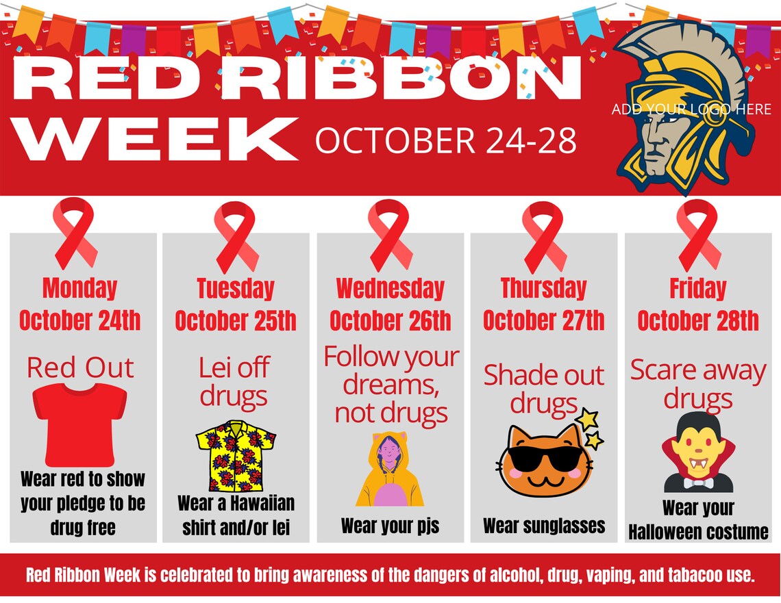Red Ribbon Week Schedule Activity Flyer Printable for School PTA | PTO ...