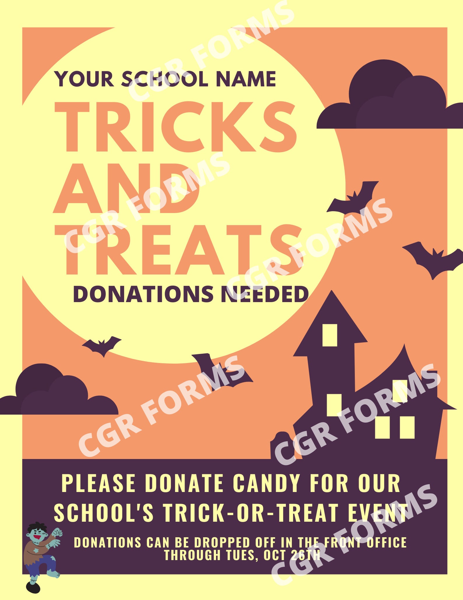 Candy Donation Flyer for School Halloween Trunkotreat or Candy Give