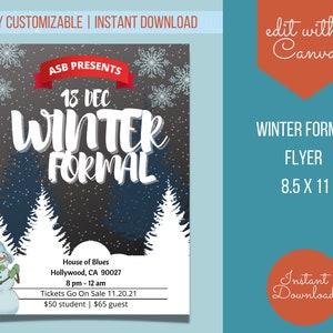 Winter Formal Flyer Printable für Schule PTA | ASB | Event Planner | Bearbeitbare Vorlage Digital