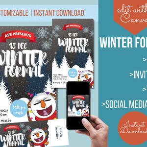 Digital Winter Formal Ticket Set High School Invite Editierbare Digital Template Flyer, School Dance Tickets, PTA, PTO, ASB, Event Planners