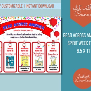 Read Across America Spirit Week Flyer | School PTO PTA, | Printable Editable Template