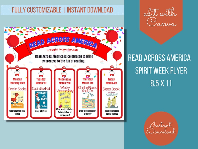 Read Across America Spirit Week Flyer School PTO PTA, Printable