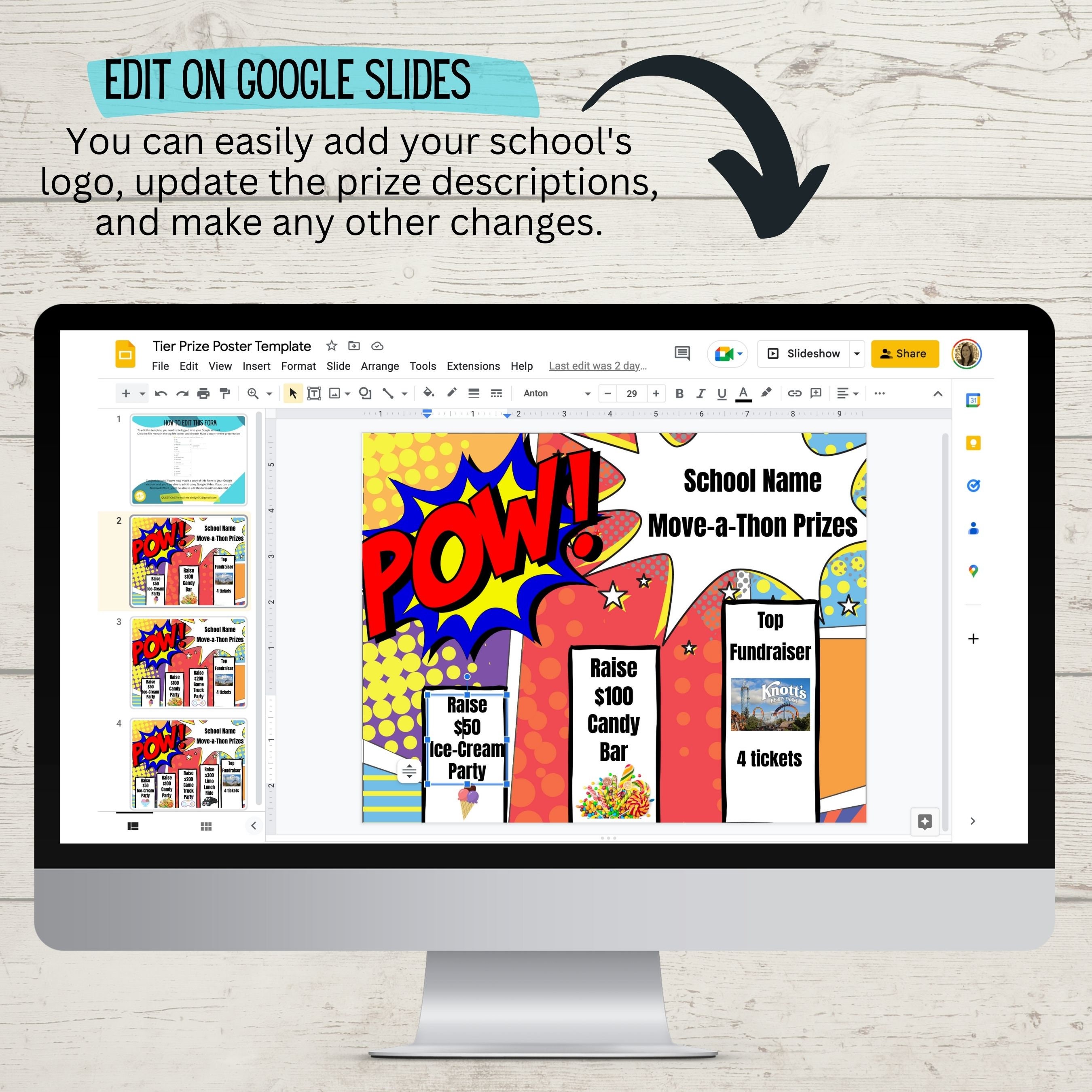 School Fundraiser Tier Prize Poster Template, Fundraising Poster, ASB