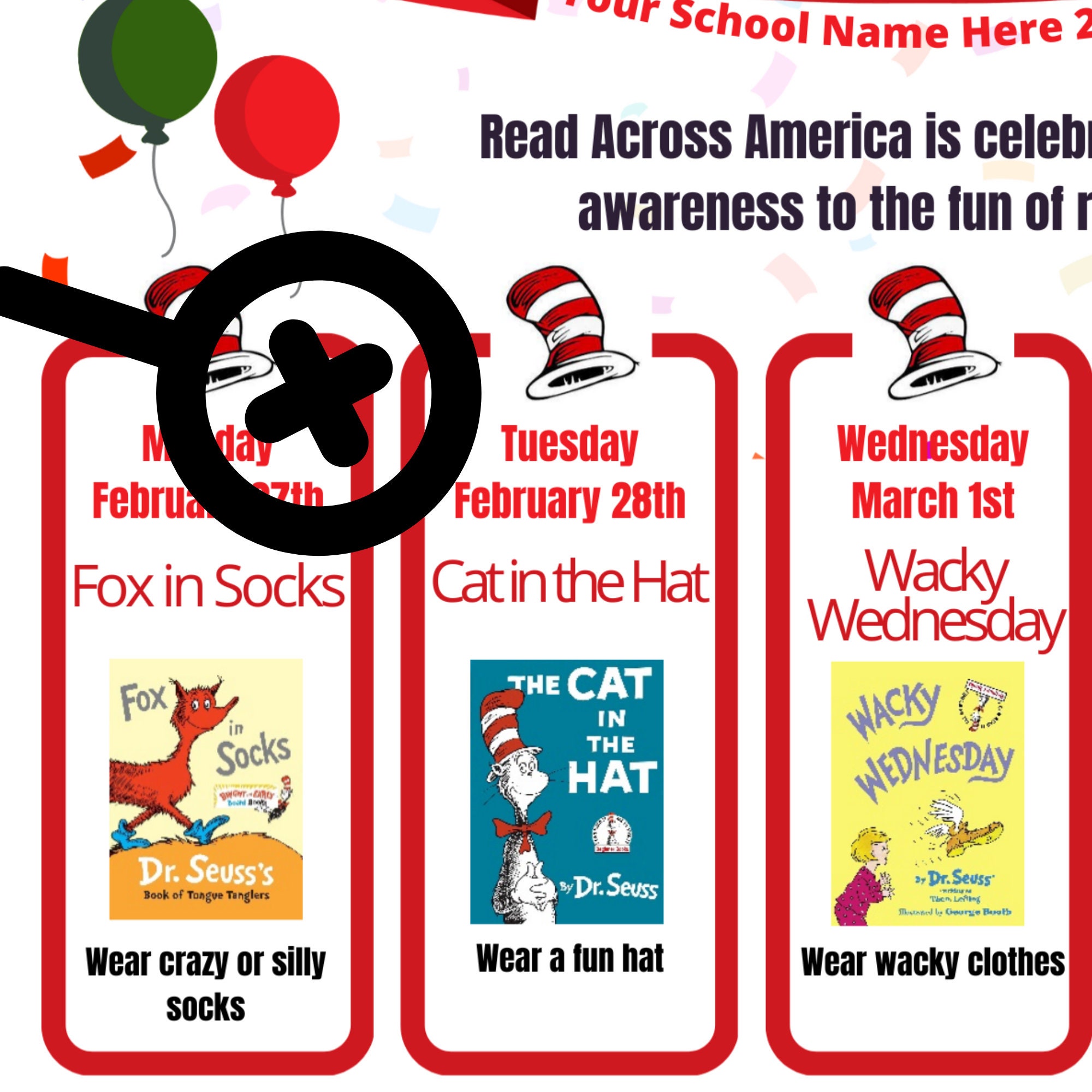Read Across America Spirit Week Flyer Editable Activity Template