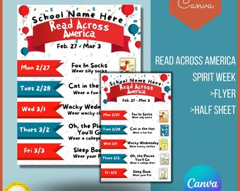 Read Across America Flyer Plantilla editable, Folleto imprimible, Plantilla Read Across America, Agenda Read Across America,