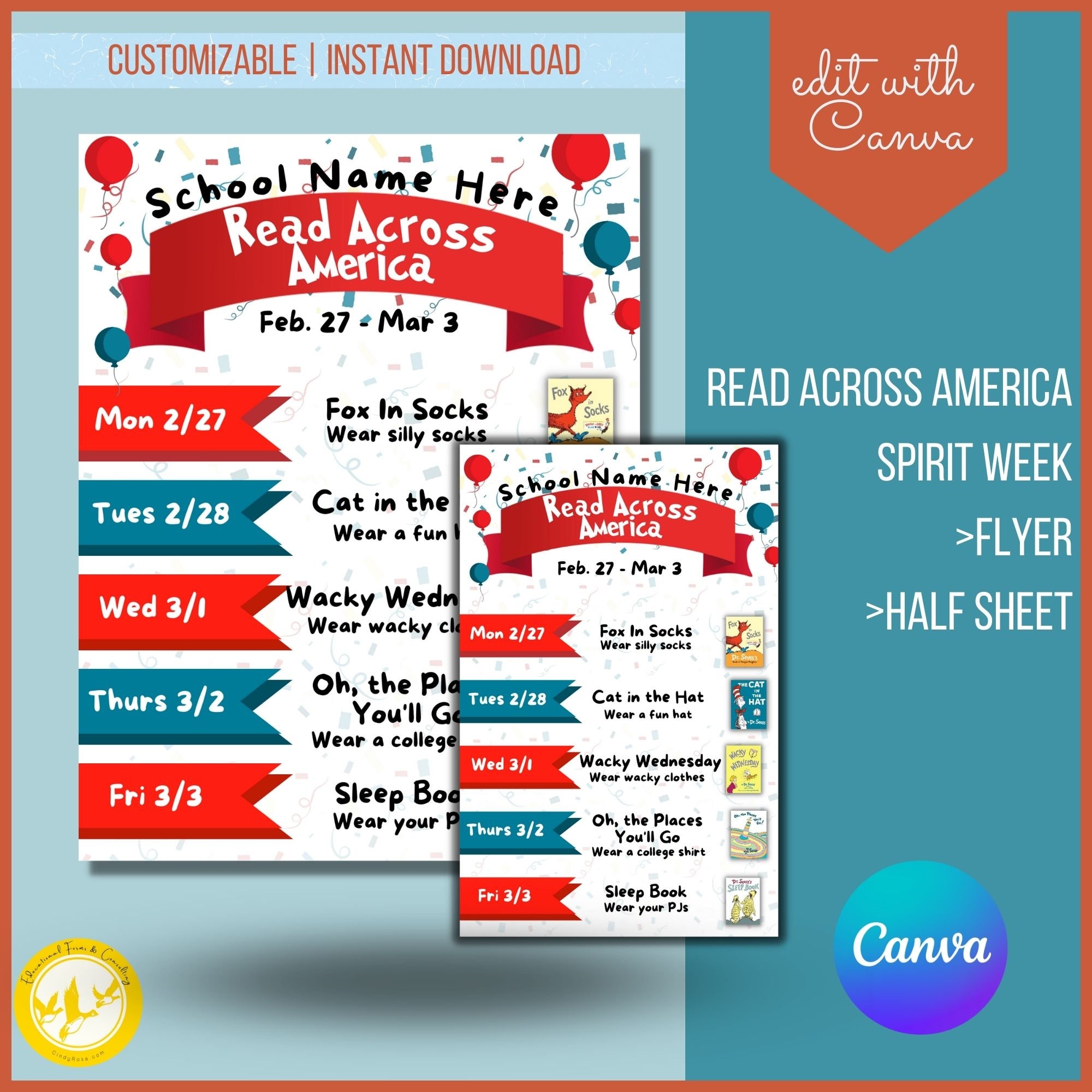 Read Across America Flyer Editable Template, Printable Flyer, Read Across America Template, Read