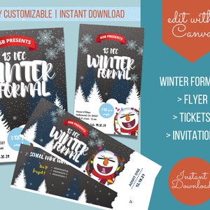 Winter Formaler Flyer und druckbare Tanztickets für die Schule PTA | ASB | Event Planner | Bearbeitbare Vorlage Digital