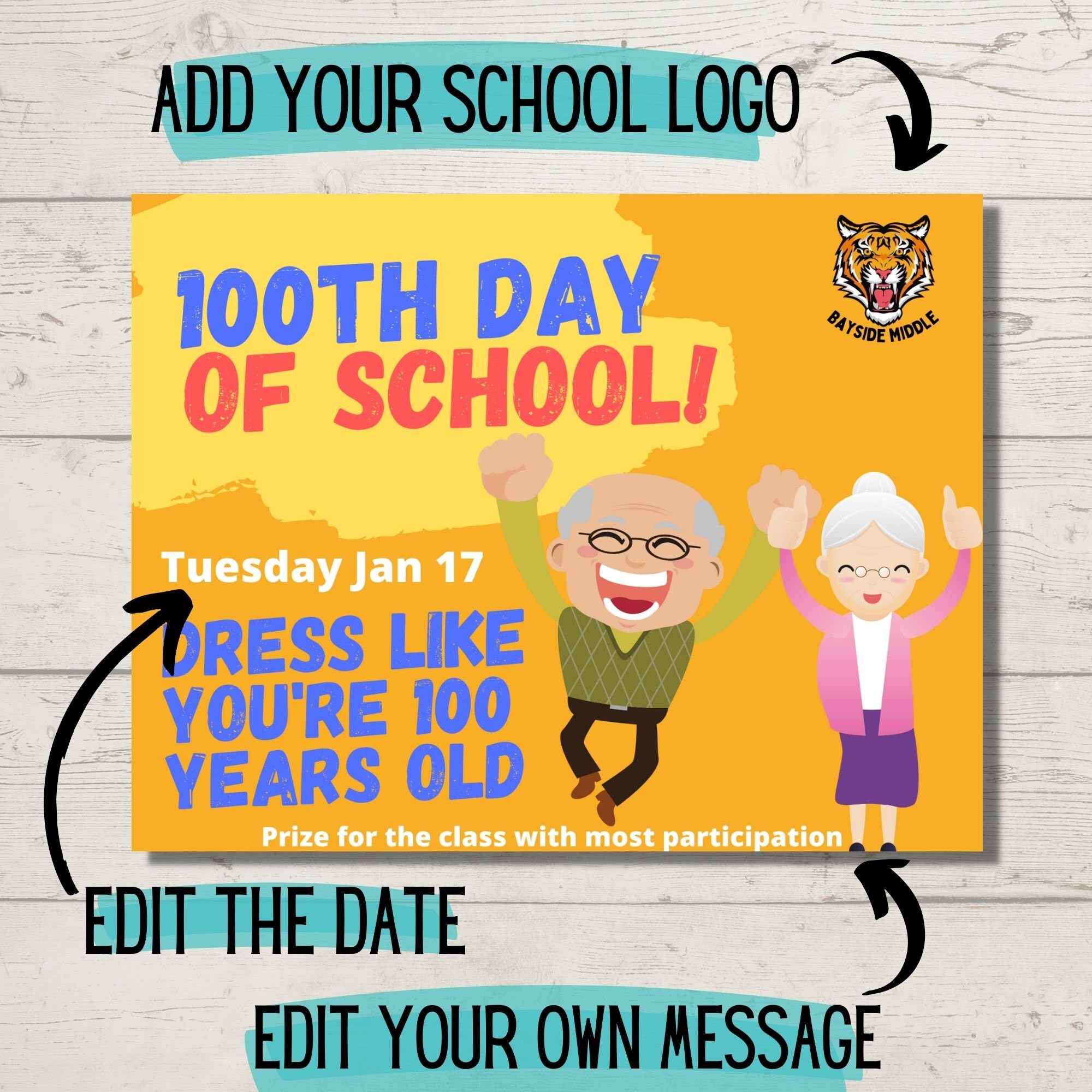 100th Day of School Editable Flyer and Social Media Template, Printable, Ideas for Schools