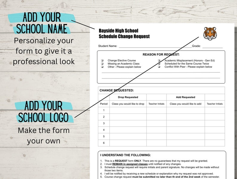 Schedule Change Request Form Template, Digital Printable | Middle ...