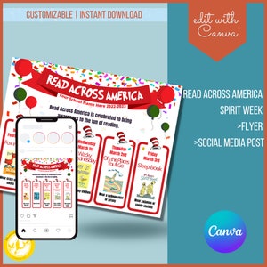 Read Across America Spirit Week Flyer Editable Activity Template Printable