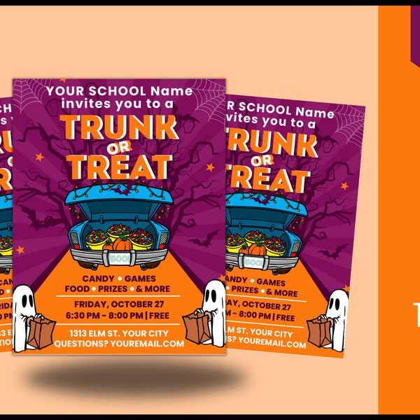 Trunk or Treat Flyer Editable, Trunk or Treat Flyer Digital Download Printable Invite, Trunk or Treat Invitation, School Trunk or Treat
